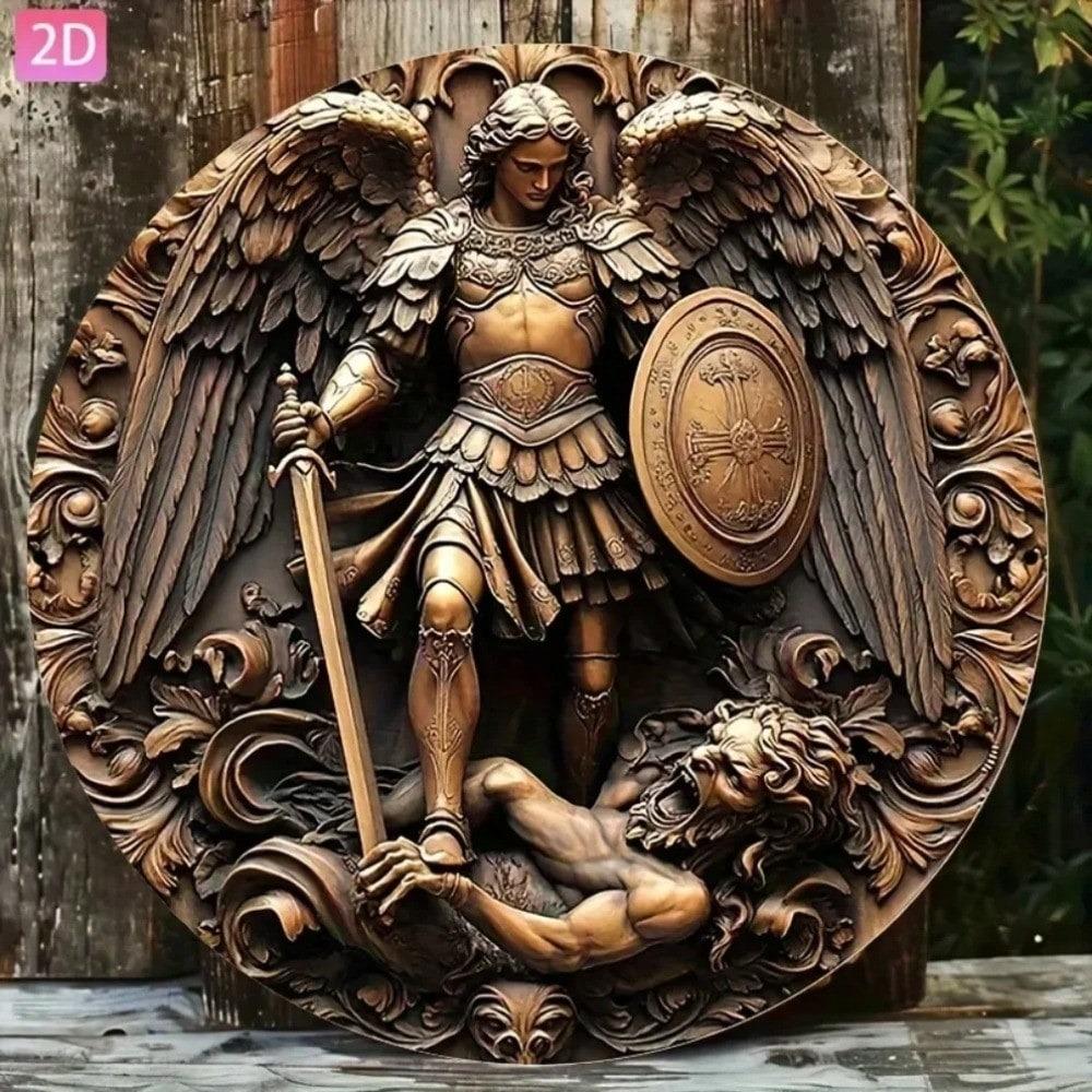 Archangel of War Metal Wall Art Vintage Baroque Style Decor for Bar Bedroom Garage Man Cave