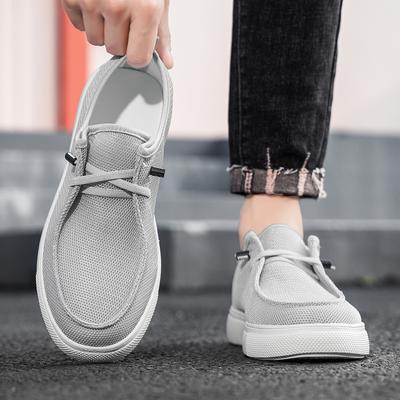 Mocassini da uomo stringati per abbigliamento casual, Mocassini leggeri in tela larghi con puntali larghi, Scarpe piatte da barca per camminare, Per persone pigre