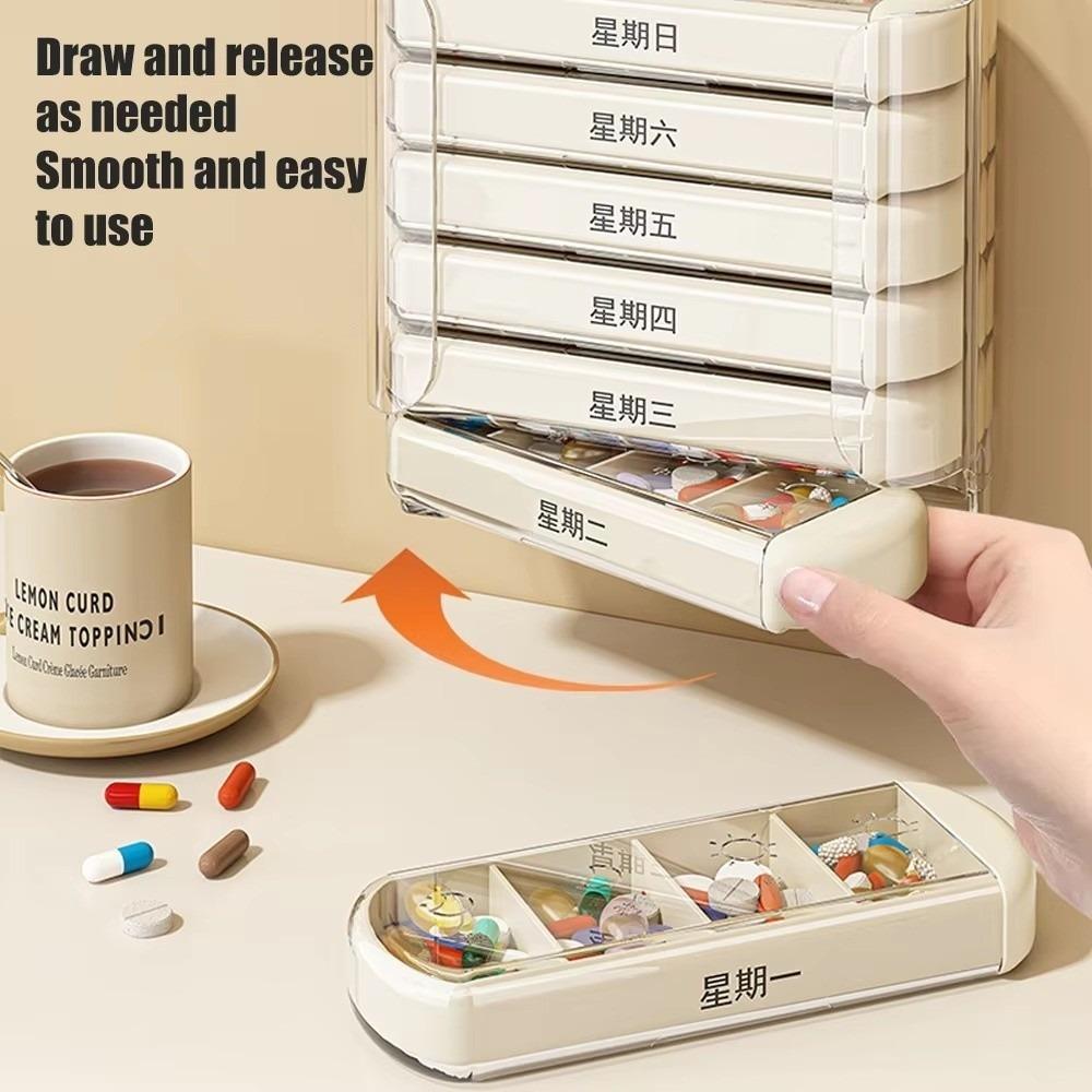 Drawer Designed 7 Day Pill Box 4 Grids Packing Box Portable Weekly Pill Organizer Box  for Elderly