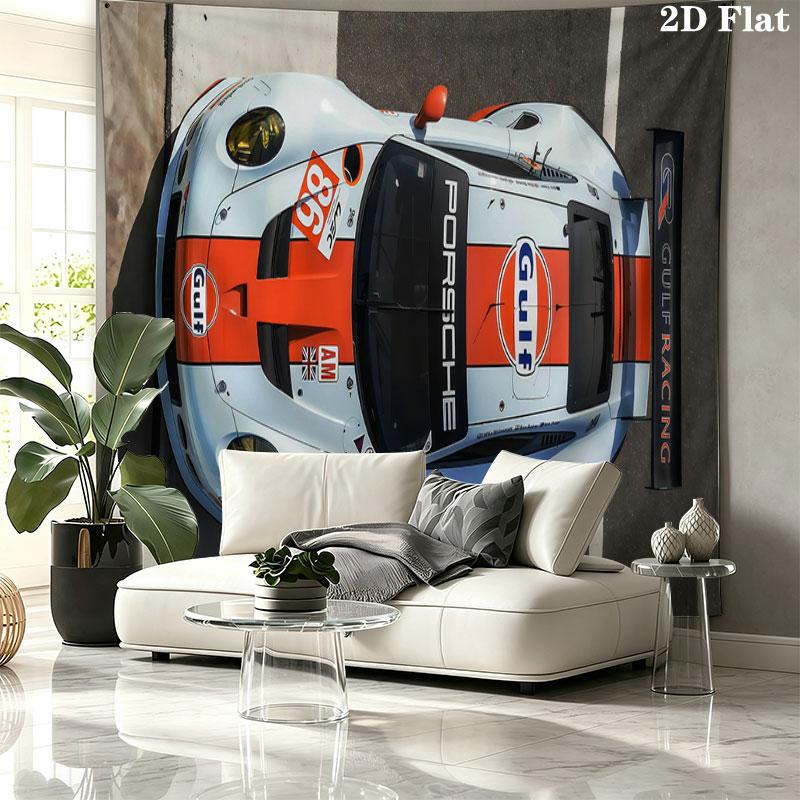 Gulf Racing Art Wall tapestry, aesthetic printed fabric blanket, suitable for bedroom, living room, and home decor.