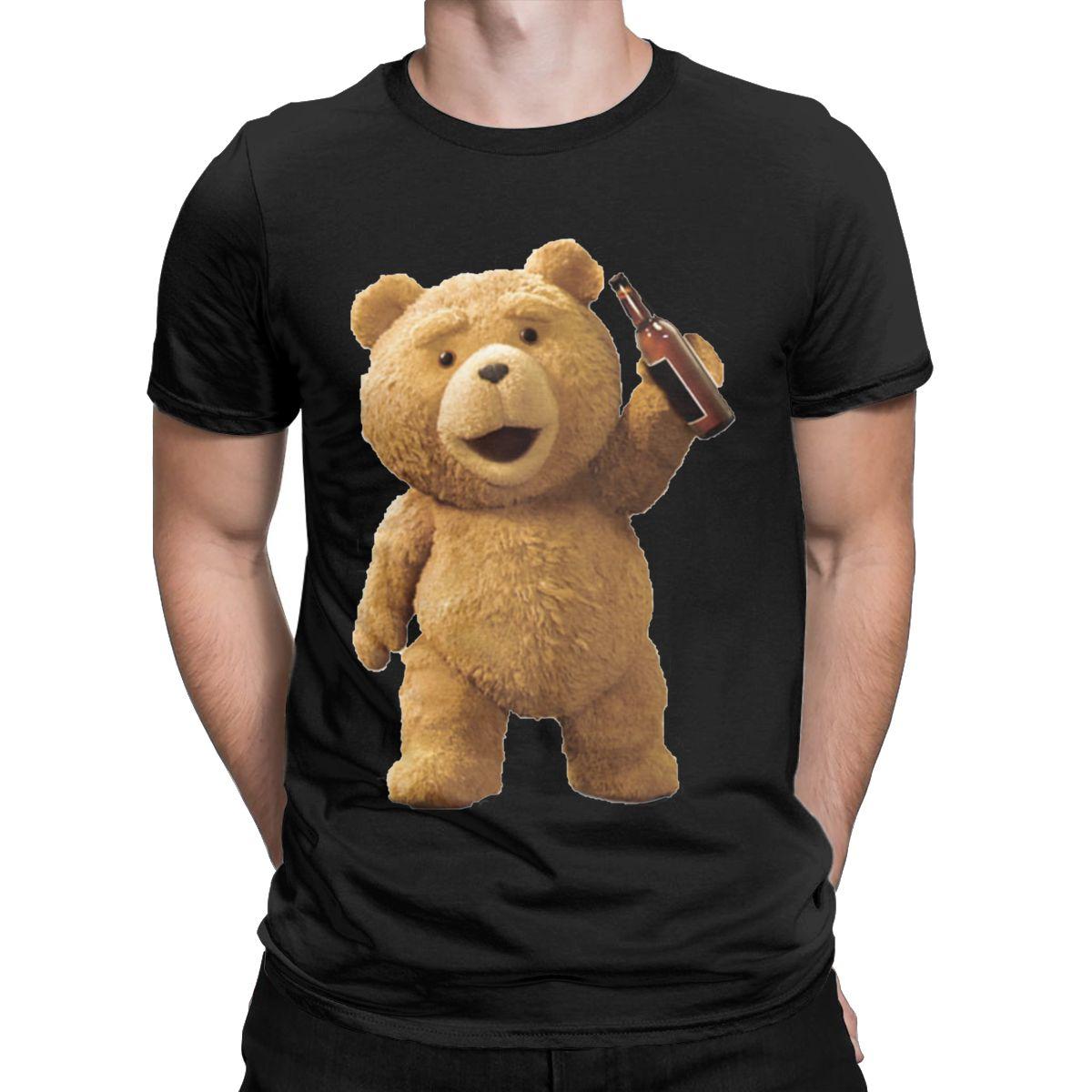 

Тед Тедди Медведь Пиво Мужчины Футболка Винтаж футболка с коротким рукавом Круглый воротник Футболки Хлопок Плюс Размер Топы