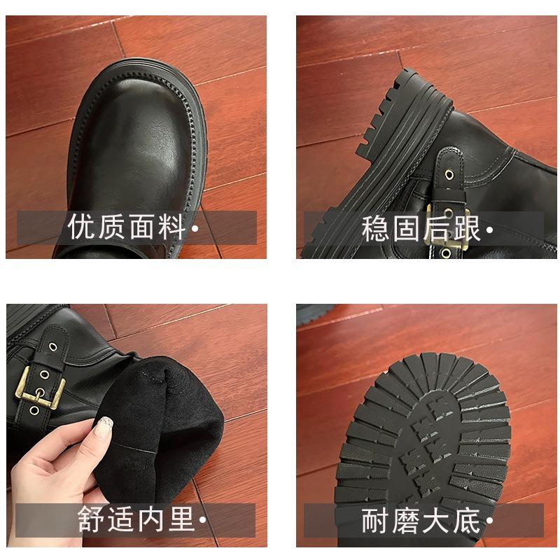 Martin boots women's autumn and winter new thick heel belt buckle round head thick sole retro western cowboy boots locomotive boots