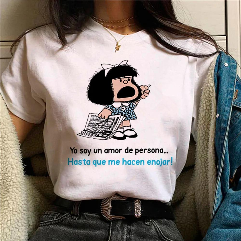 Mafalda Tshirt Women Japanese T Shirt Female Comic Clothing Y2k Top Women Clothing Kawaii Clothes