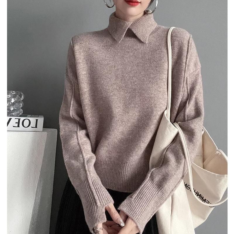 Fashion Versatile Sweater Women Pullover Fall and Winter Inside The Solid Color Knit Tops Comfortable and Versatile