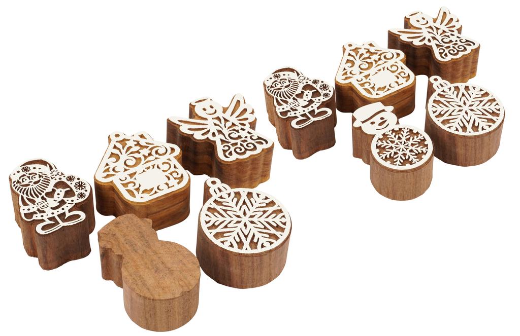 IBA Indianbeautifulart Textile Printing Block Christmas Theme Ornaments Hand Carved Wooden Stamp Wood Block Printing Textile