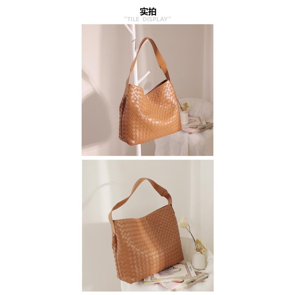 Bolsa feminina de couro explosiva transfronteiriça, bolsa tote tecida simples e moderna, bolsa de mão com ombro de grande capacidade, couro bovino feminino