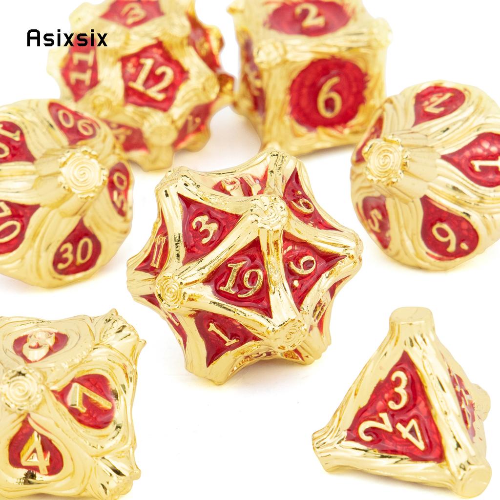 7 Pcs Golden Red Tree Stump Root Metal Dice Solid Metal Polyhedral Dice Set Suitable for Role-Playing RPG  Board Game Card Game
