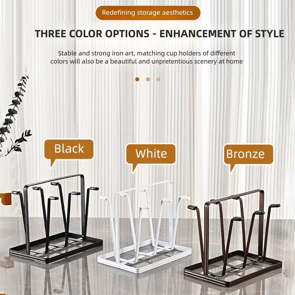 Drying Shelf Home Storage Mug Hooks Metal Cup Drying Rack with 6 Hooks Non-Slip Silicone for Mugs, Glasses, and Bottles