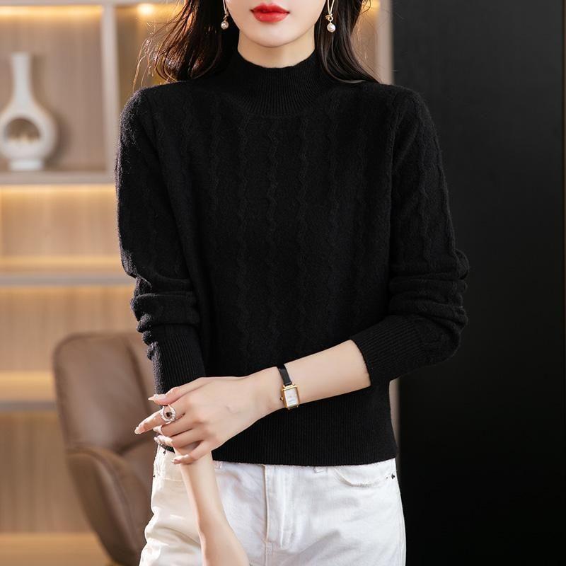 

Женский свитер с завышенной талией, короткого стиля, для сочетания с юбками, осенне-зимнее нижнее белье, базовый слой с полувысоким воротником 3XL чёрный