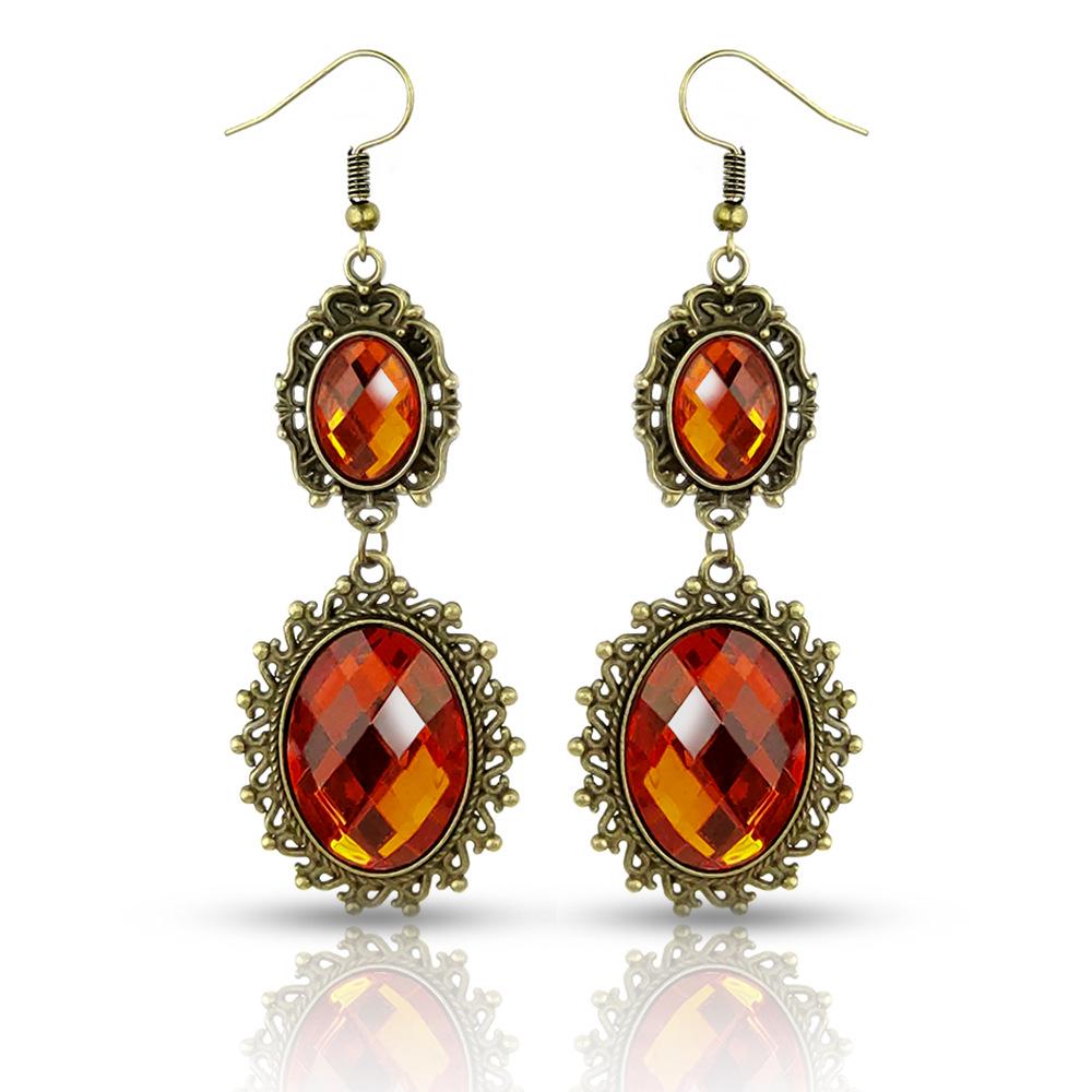 Boucles d'oreilles pendantes Baroques Vintage en Cristal et Dentelle pour Femmes - Noir.