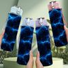 1PC Blue Lightning Crack Texture Print 750ml Color Plastic Sports Water Bottle Leakproof Flip Straw Lid Suitable for Sports Office Home Use
