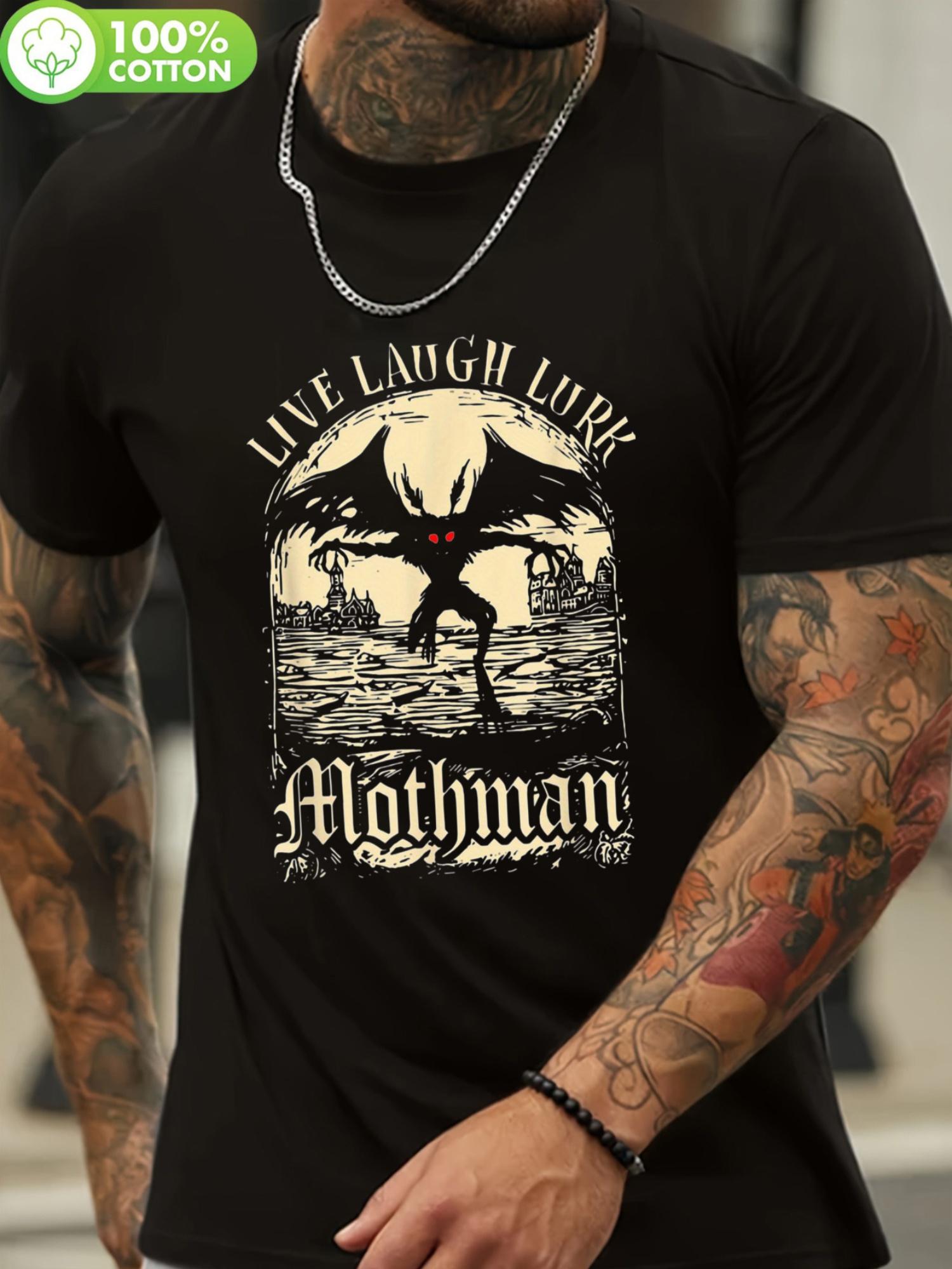 Plus Size 2XL Live Laugh Lurk Mothman Graphic T-shirt - Black Cotton S