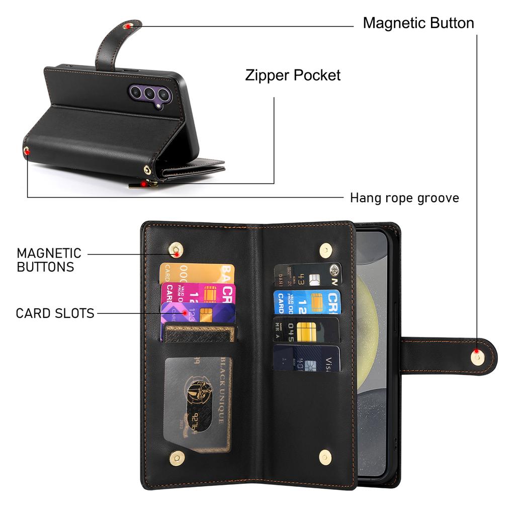 DF-011 For Samsung Galaxy S24 Case PU Leather Crossbody Phone Cover with Zipper Pocket