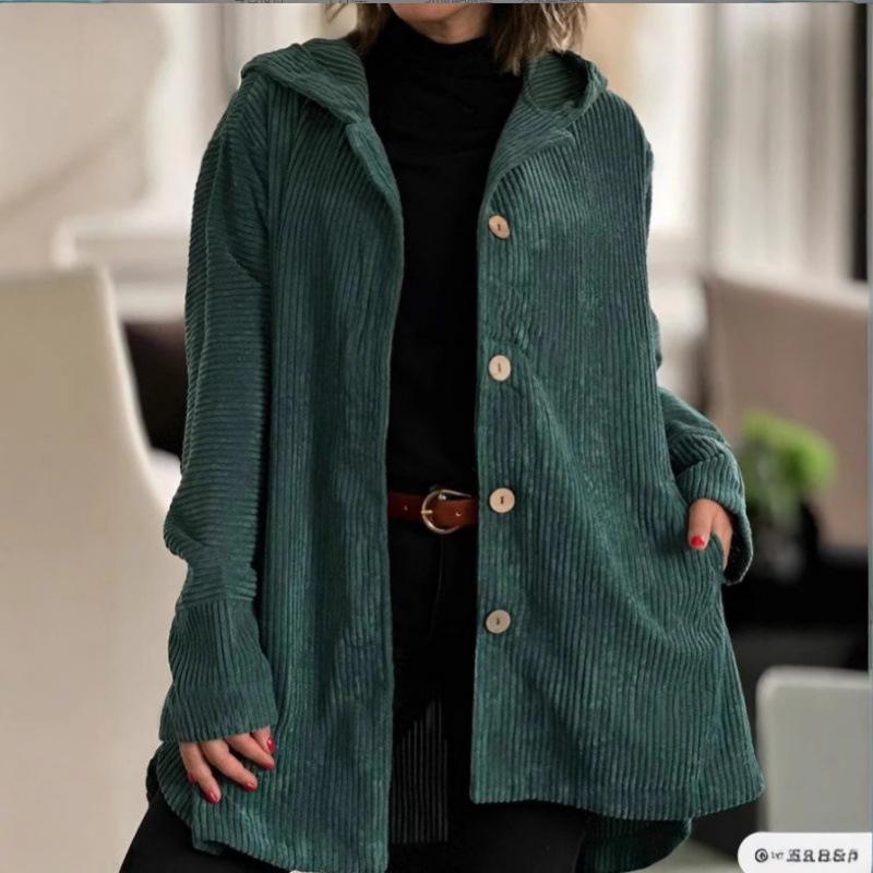 2025 Cross-border European and American Foreign Trade Women's Autumn/Winter New Hooded Loose Women's Corduroy Casual Jacket
