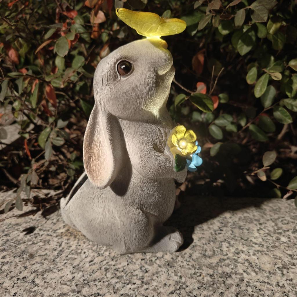 Solar Rabbit Statue: Creative Cartoon Garden Ornament for Courtyard Landscaping
