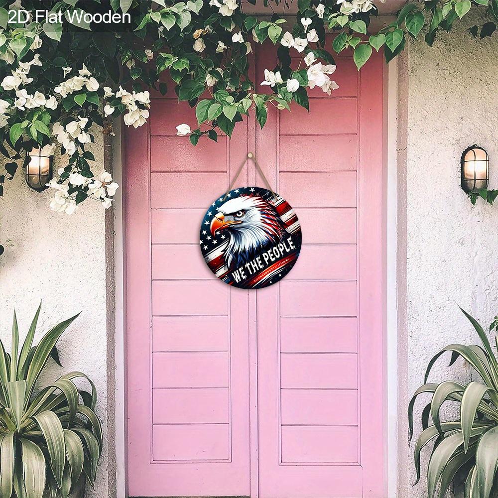 Patriotic Eagle Wooden Sign, Charming Round Sign for Front Door, Wall Hanging Decor - Ideal 4th of July & Memorial Day Gift for Patriots
