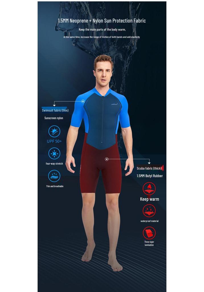 Muta 1.5MM Unisex: Protezione Solare Integrale con Manica Corta e Pantaloncino per Snorkeling, Surf e Immersioni in Acqua Calda.