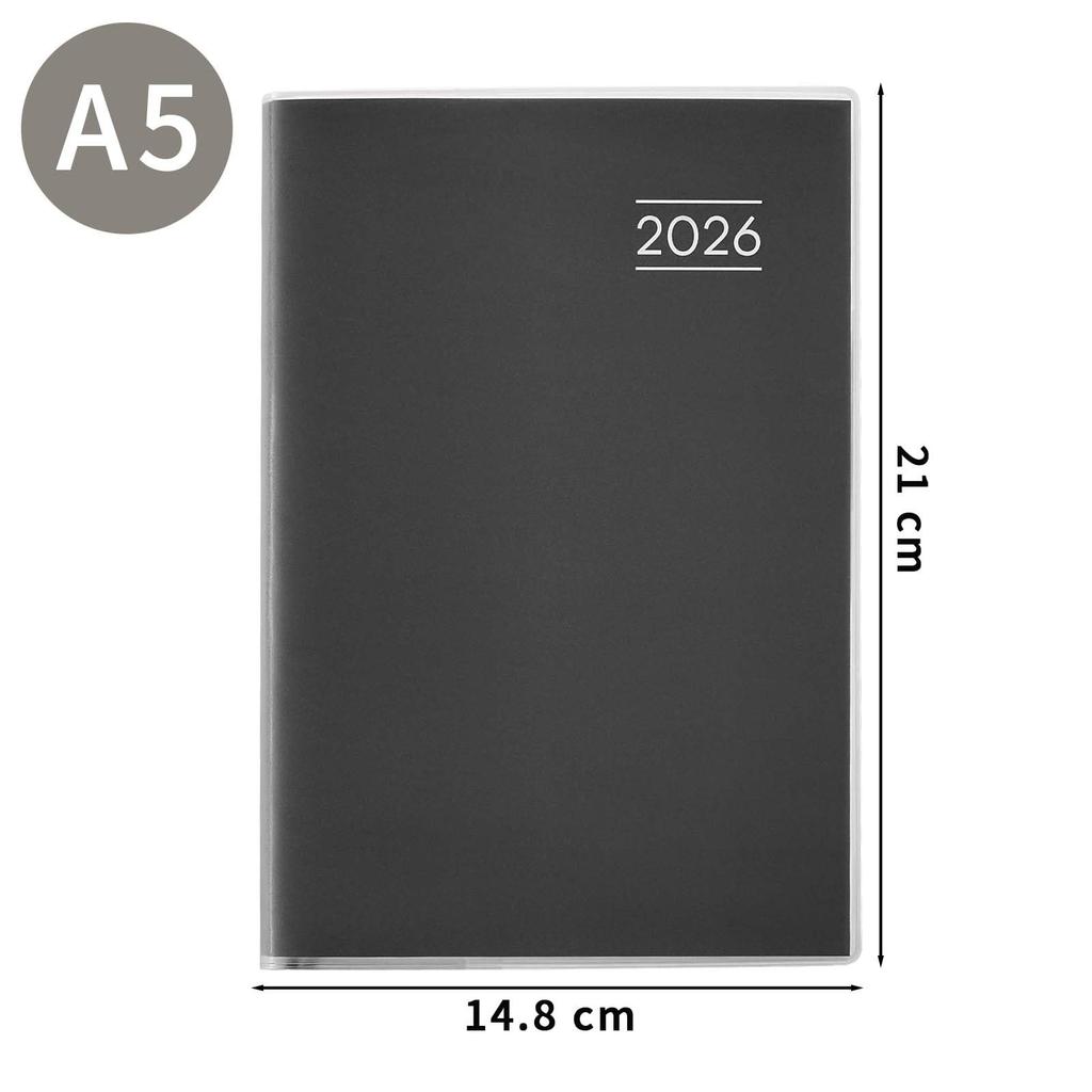 2026 A5 Weekly Diary with Monthly Black PVC Cover December Blocks, (Starts 2025)