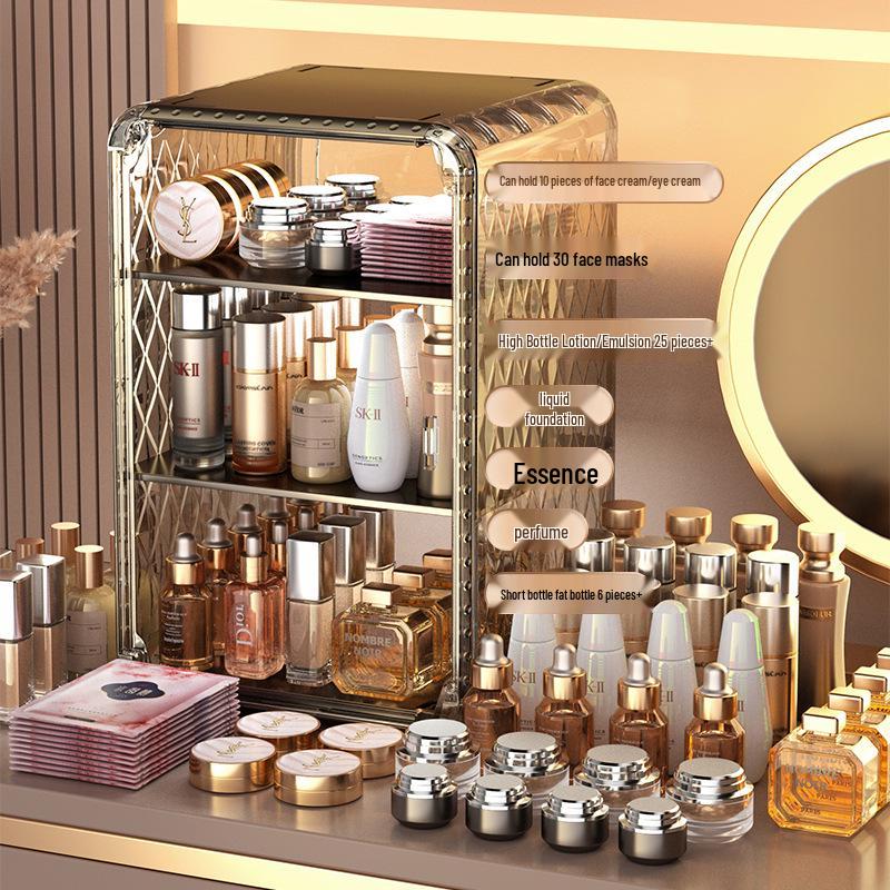 Organisateur de cosmétiques de bureau: Anti-poussière, Grande Capacité, Rangement Clair pour Soins de la Peau, Rouges à Lèvres et Masques.