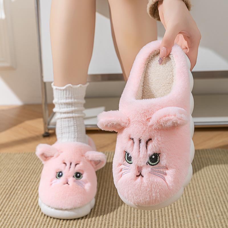 Cartoon kitten cotton slippers winter indoor home soft bottom non-slip piled warm plush slippers