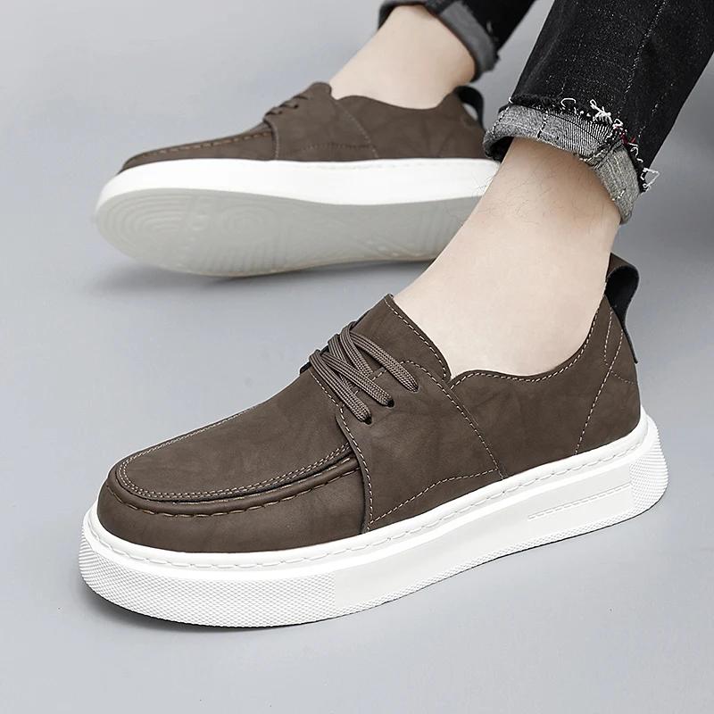 Fashion High Quality Men Business Casual Leather Shoes Fashion Brand Antiskid Comfy Thick Soled Lace-Up Vulcanized Shoes Walking Shoes