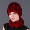 Rex Rabbit Rose Hat and Flower Scarf Set Specializing In the Production of Rex Rabbit Scarf Hat Two-piece Adult Hat