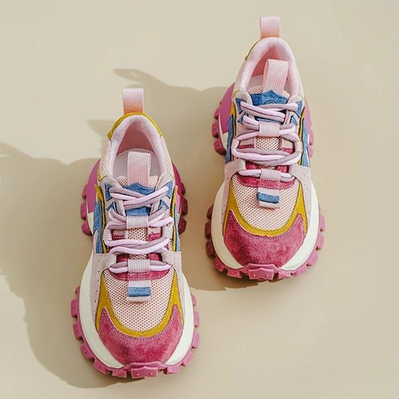 Women Sneakers Shoes Genuine Leather  New Spring Color-Blocked Dad Shoes Women Fashion Platformrunning Shoes Women