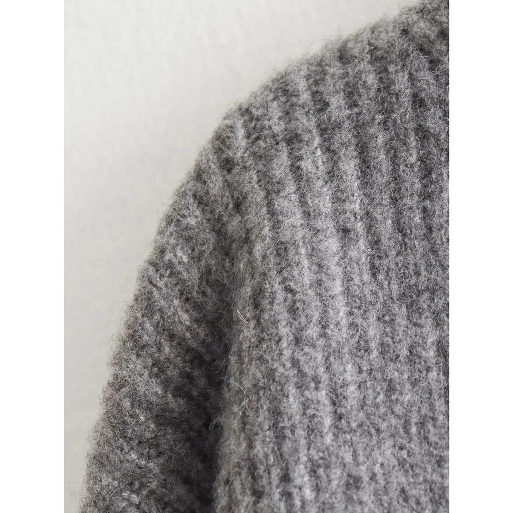 Danmo Women Vintage Solid Color Coat Long Sleeve Round Neck Sweater Jacket Spring Female Casual Zipper Sweater Coats