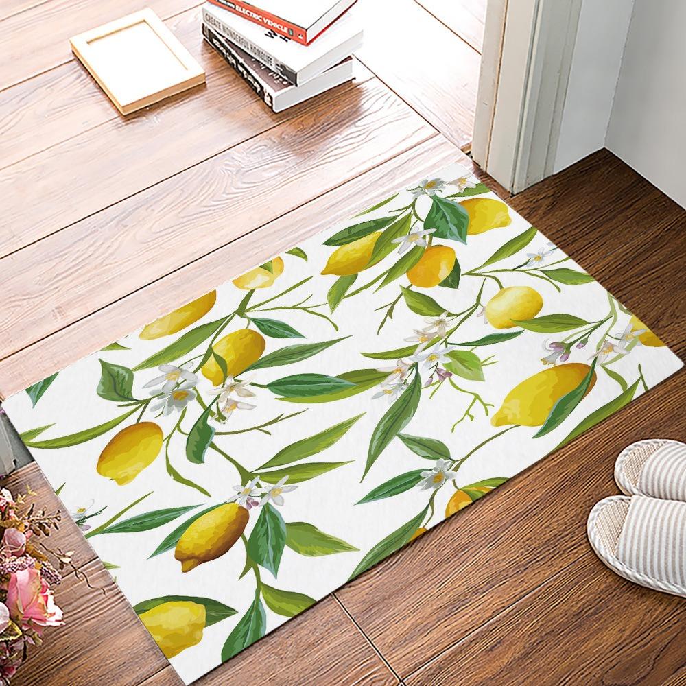 

Summer Lemon Fug Blue Flower Welcome Doormat Decor Carpet for Living Room Bathroom Anti-slip Bedroom Floor Mat Home Decoration 40cm x 60cm