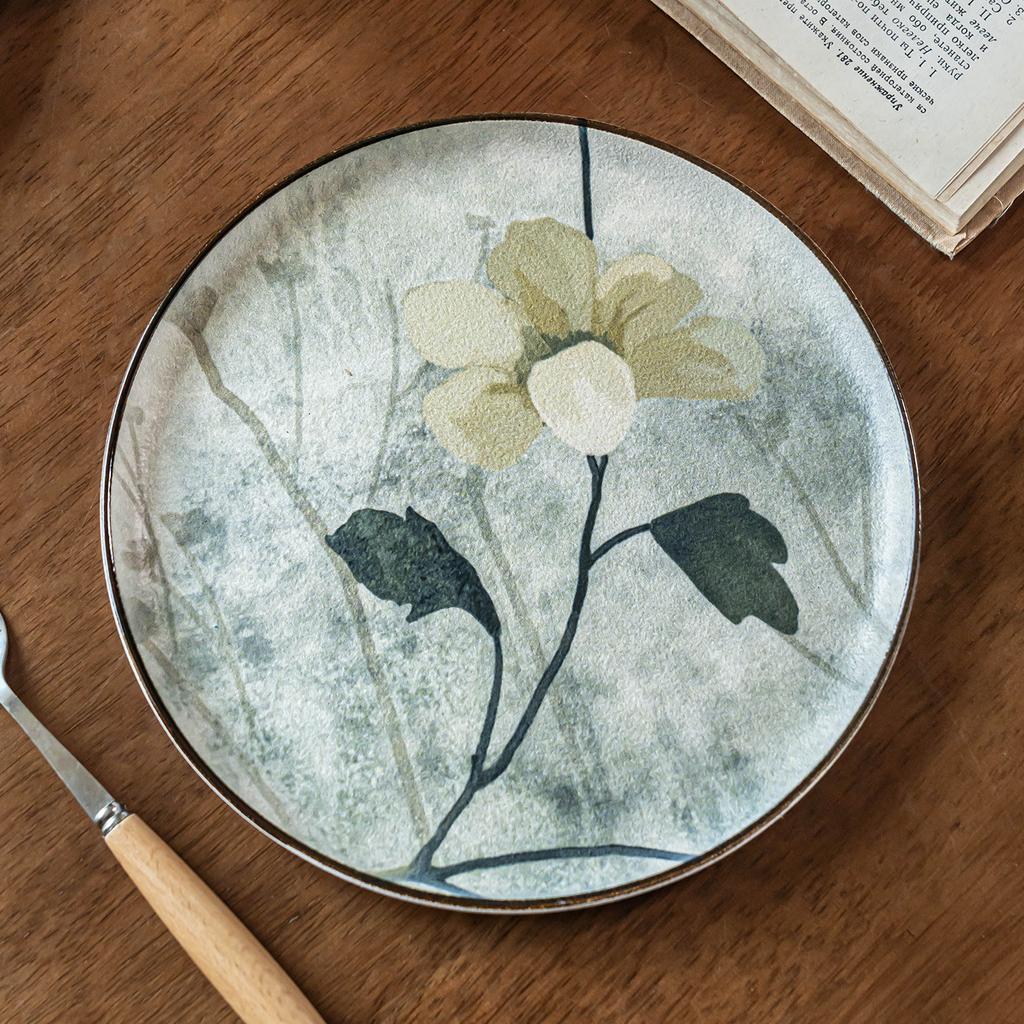 Plate Household High-End Ink Painting Dinner Plate High-Value Vegetable Plate Tableware Plate Round Plate Western Food Plate