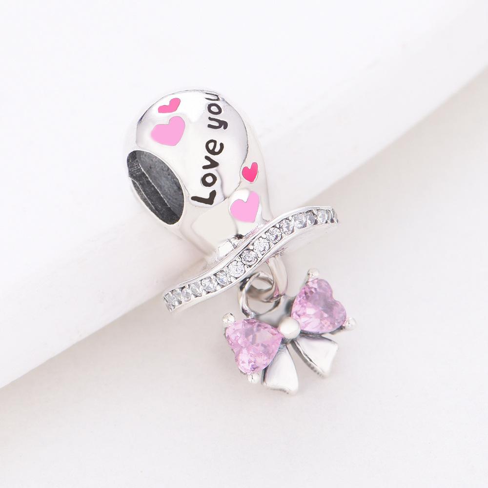 S925 Silver Pacifier And Bow Beaded Pendant Charm DIY Bracelet Necklace Accessory Loose Beads Kit
