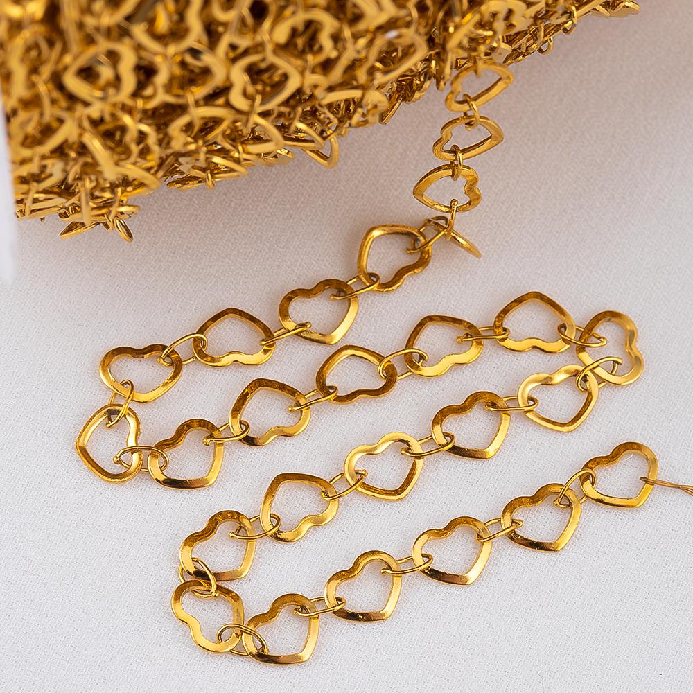 1M Stainless Steel Geometry Hollow Flat Love Heart Link Chains for Party Necklace Bracelet Components Jewelry Findings DIY Chain