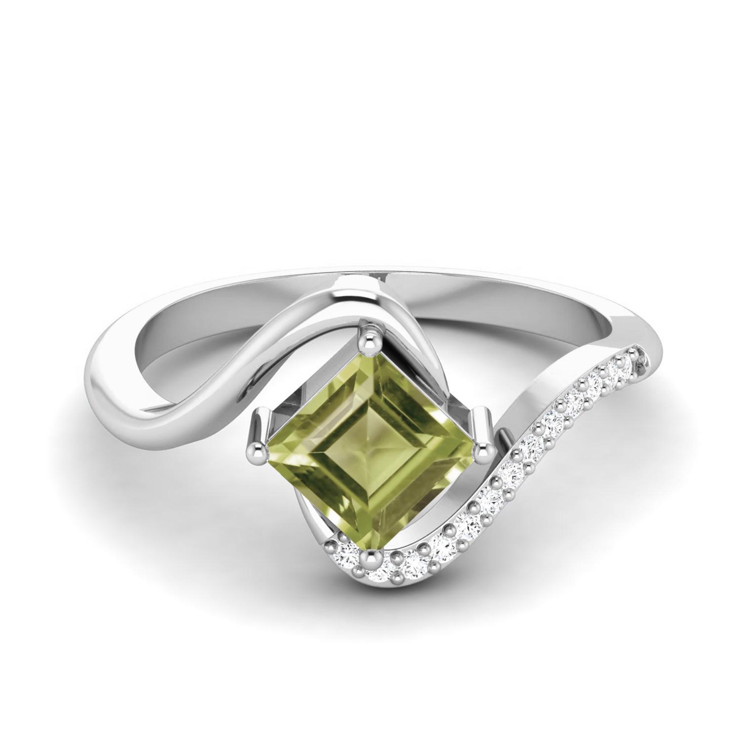 5mm Square Peridot 925 Sterling Silver Solitaire Bypass Women Engagement Ring 10