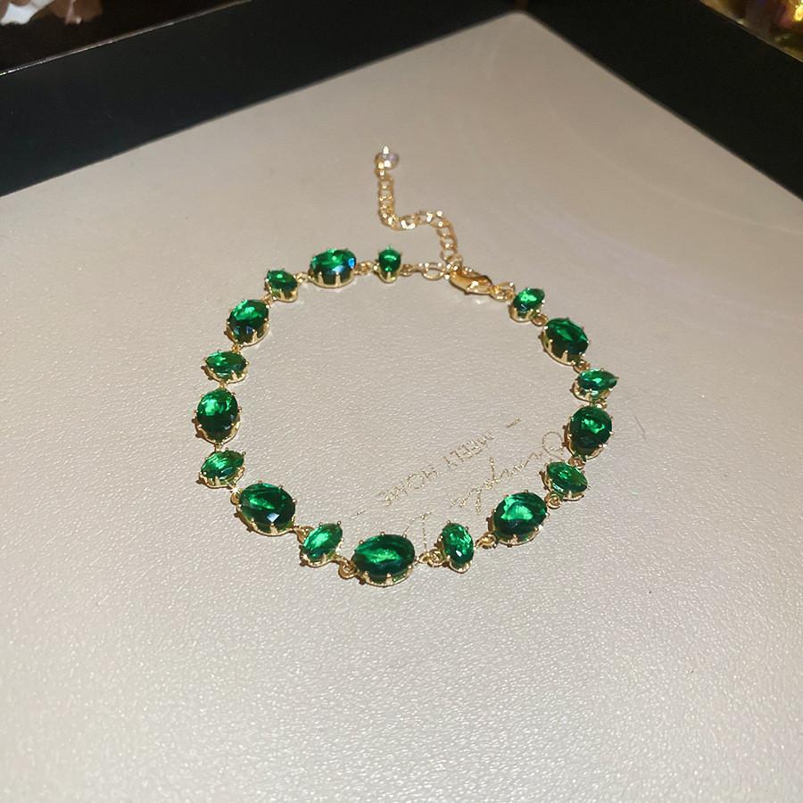 Plated Zircon Geometric Hand Chain With Elegant Fastener For Womens Casual Wear OvalGreen