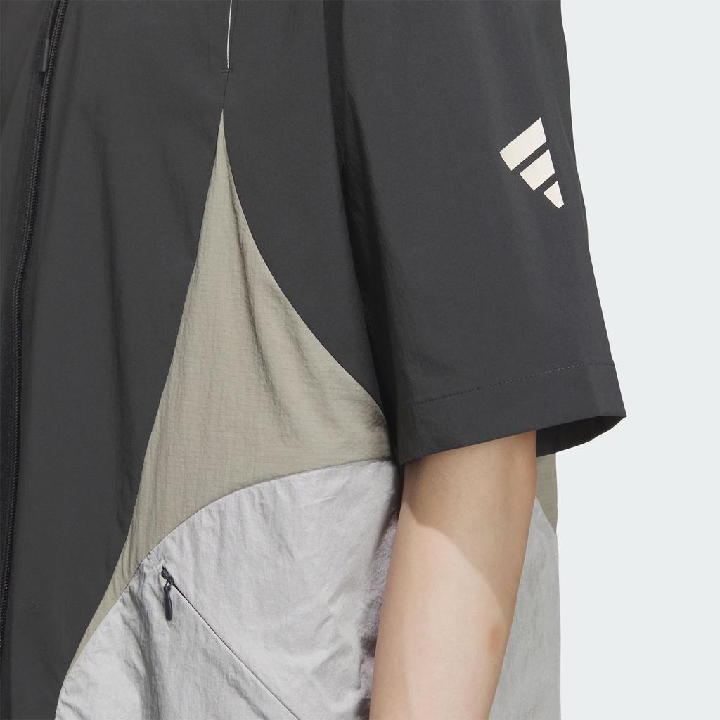 Adidas Future Style Zip Shirt Color Block Collar Casual Short Sleeve Shirt Men shirts Carbon-Black JL9960