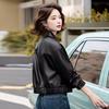 Khaki Leather Jacket Women's Spring and Autumn New Small Short Motorcycle Jacket Top