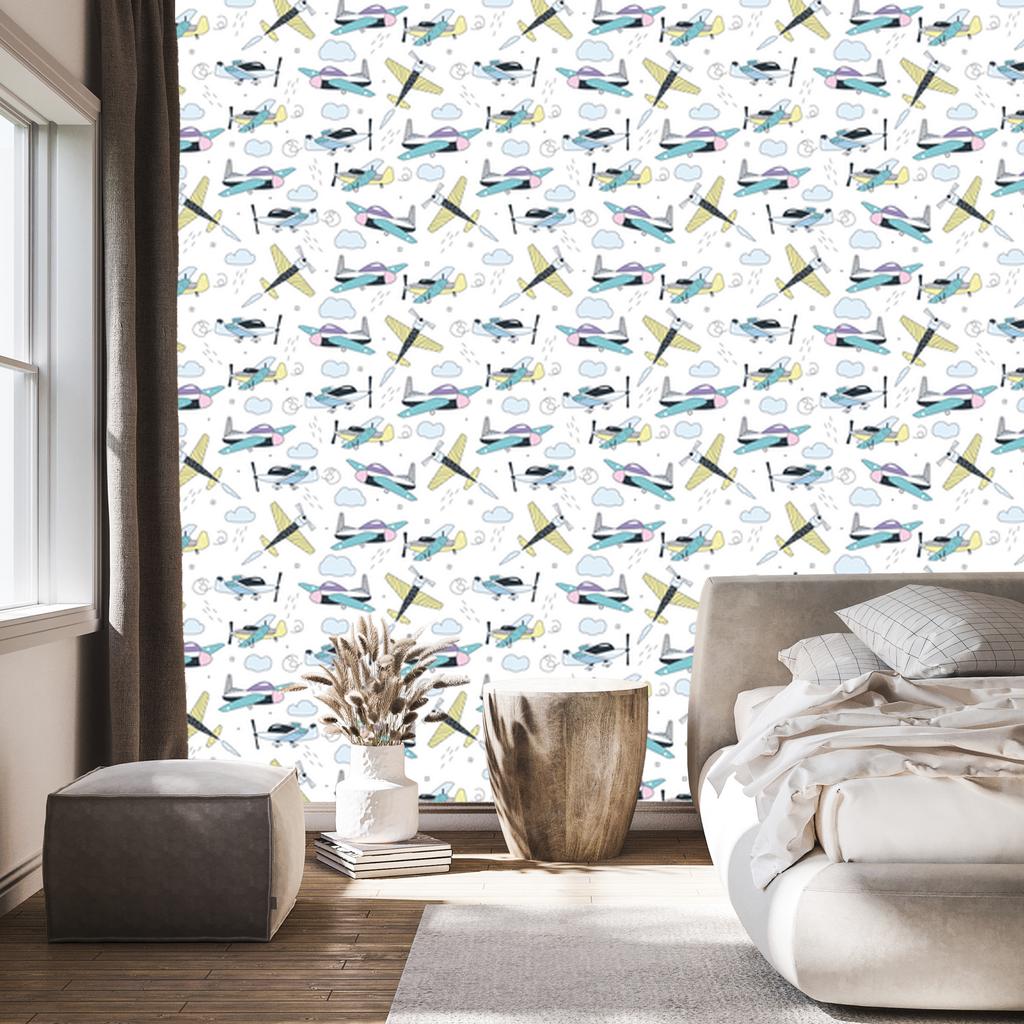 Cartoon style airplanes wallpaper for living room and bedroom 50x1000