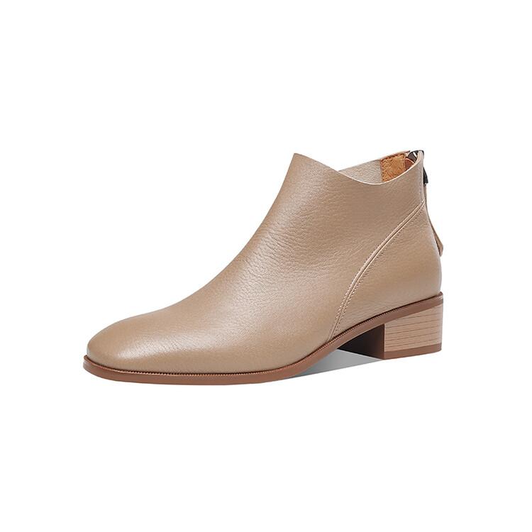 Mote Nye Høst Ekte Lær Dame Støvletter Casual Korte Støvletter for Damer Mote Støvletter Kraftige Hæler Damesko Konsise Ankelstøvletter