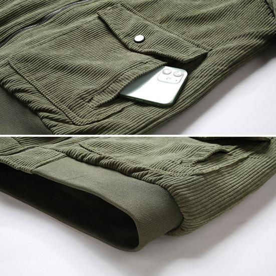 Men Autumn Winter Solid Color Jacket Lapel Long Sleeve Flap Pockets Zipper
