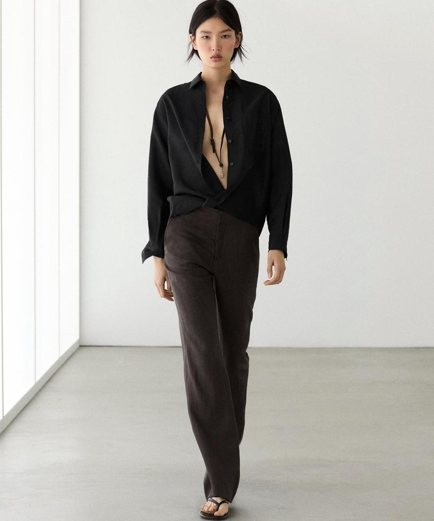 Masimodutti 100% Linen Kick Bell-Bottom Pants