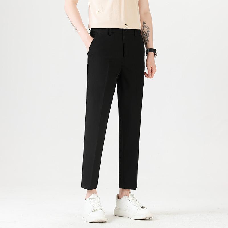 Light Luxury Men's Casual Small Trousers Elastic Small Straight Men's Trousers Nine-point Trousers Color Spinning Youth Trousers Men