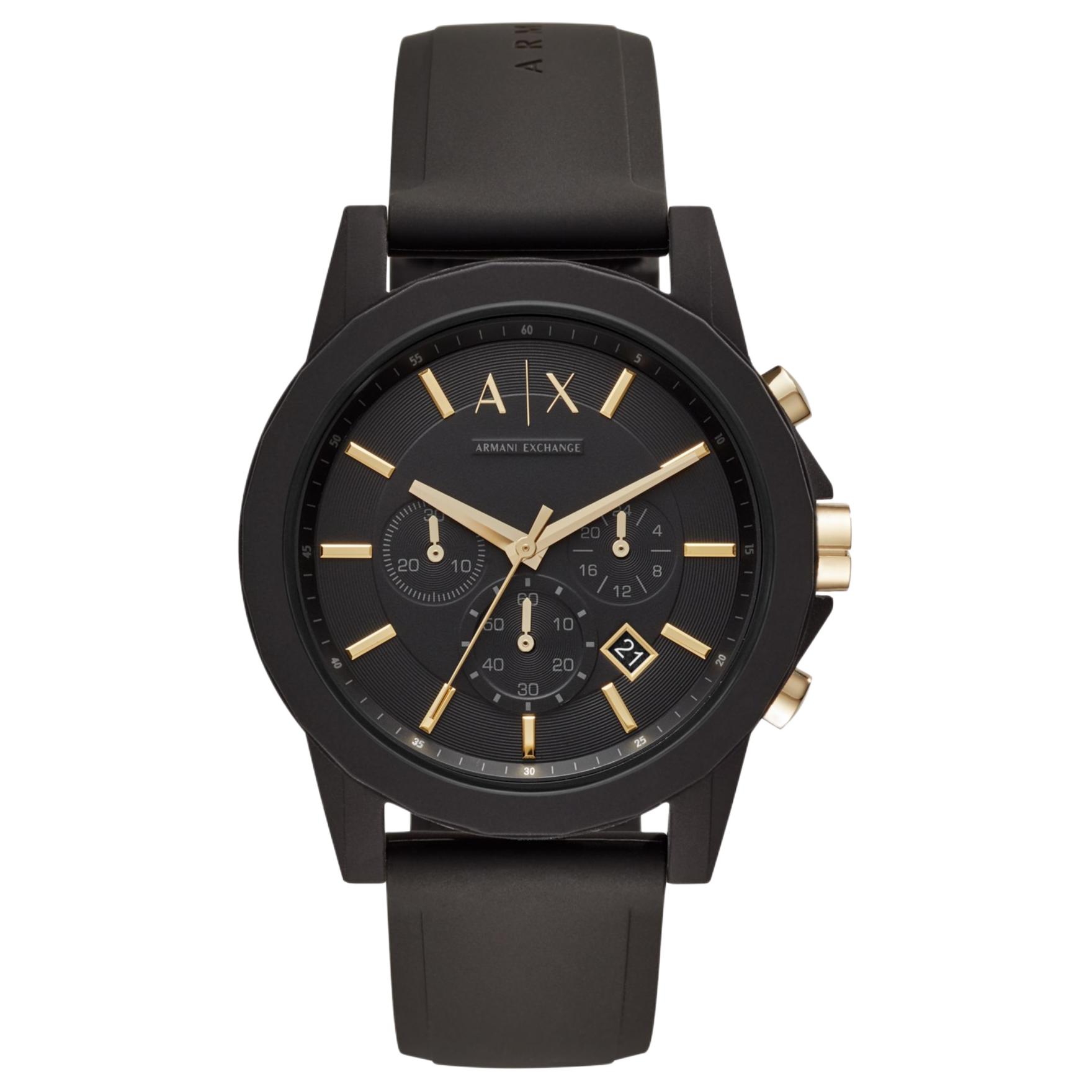 

ARMANI EXCHANGE AE ARMANI Наручные часы Кварцевый механизм Силиконовый ремешок Черный циферблат Мужские часы AX7105 AX7105