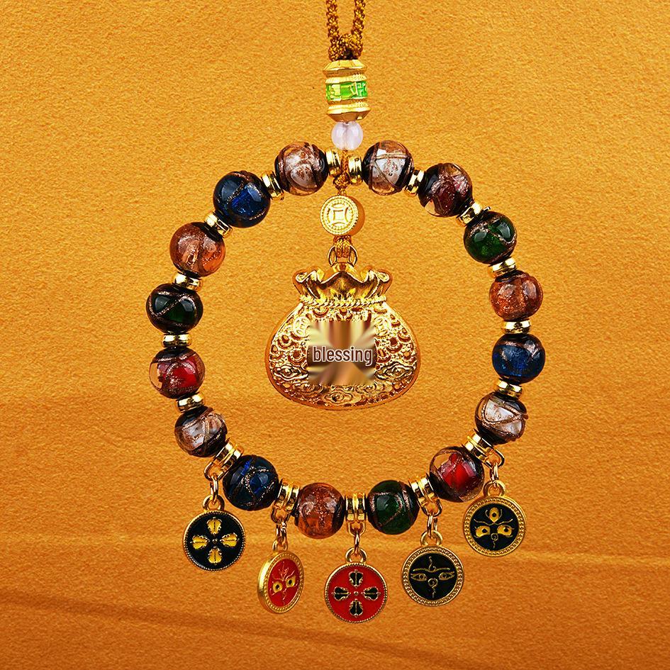 2026 Yellow Jambhala Tibetan-Style Glazed Abacus Car Ornament - Wealth God Decoration