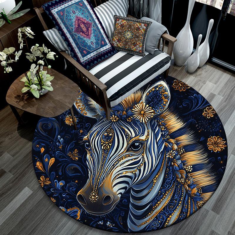 Golden Zebra Round Area Rug,Carpet Rug for Living Room Bedroom Sofa Playroom Decor,Non-slip Floor Mat