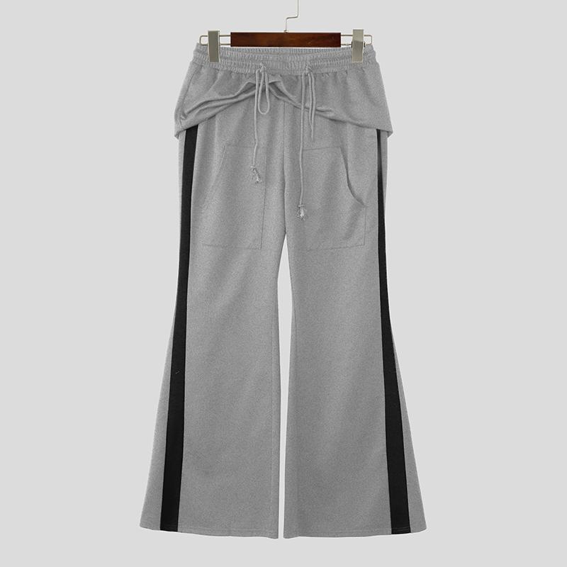 INCERUN Men Casual Drawstring Elastic Waist Hooded Long Sweatpants Flare Pants Trousers S серый