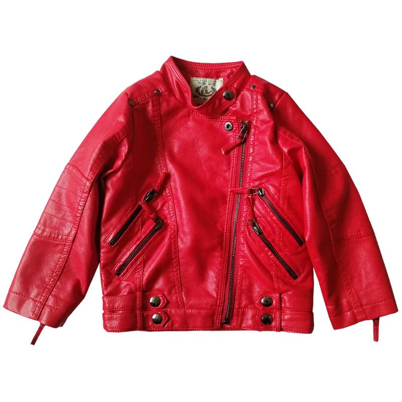 Kids Clothing Girls and Boys Leather Jacket Spring Autumn Stand Collar Pu Jacket