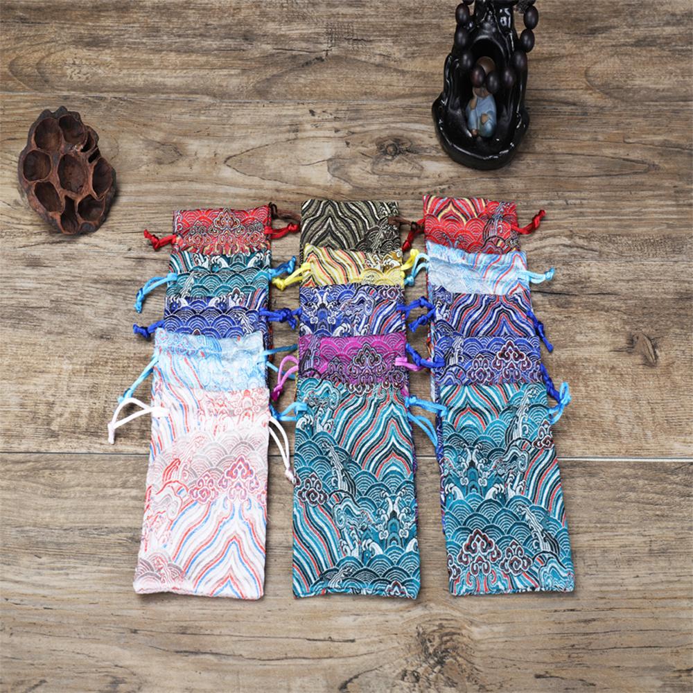 Mini Tie Embroidered Drawstring Wedding Gift Storage Bag Satin Pouch Jewelry Packaging Bag