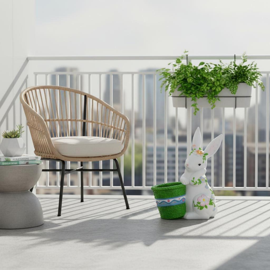 Hare Flowerpot Ornament Resin Planter Floral Details Basket
