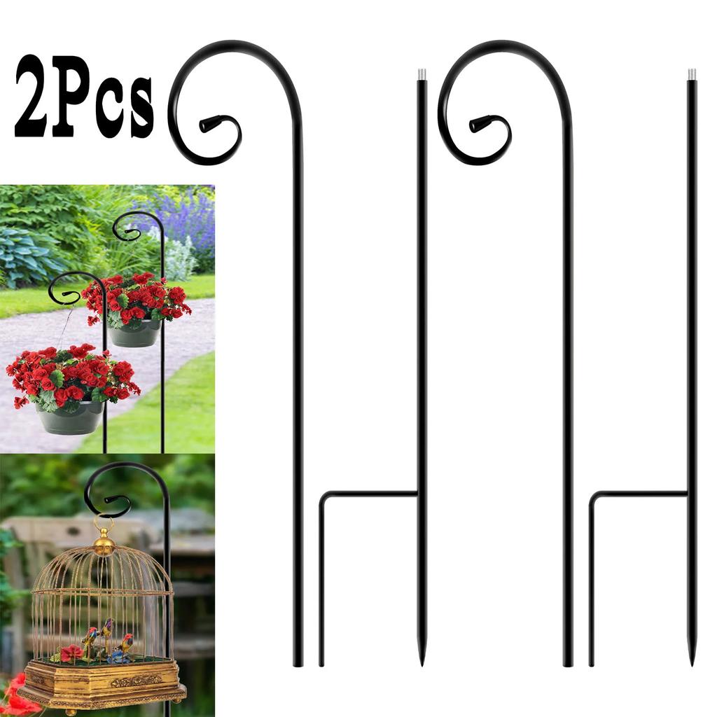 2Pcs Metal Shepherd Crook Hooks Flowerpot Holder Resistant Bird Feeder Pole Garden Outdoor Plant Basket Lamp Hanger Decorative