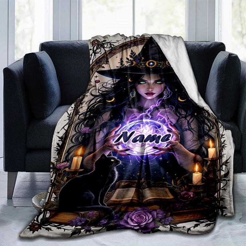 1PC Custom Name Witchcraft Magic flannel blanket versatile,all-season throw suitable for the living room,bedroom,camping,travel,and gift